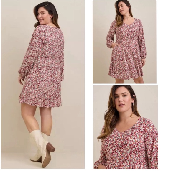 3X Torrid Floral Patterned Textured Mini Skater Dress - Picture 4 of 15